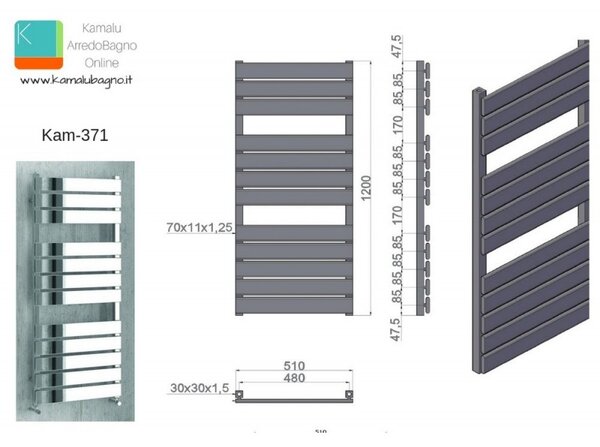 Kamalu radiatore scaldabagno 510x1200mm modello kam-371