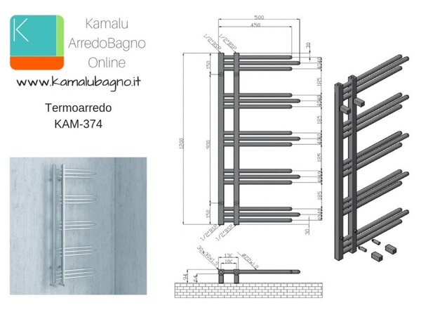 Kamalu scalda bagno termoarredo 500x1200mm modello kam-374