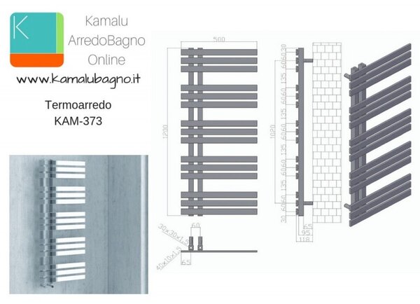 Kamalu scalda salviette radiatore bagno 500x1200mm modello kam-373