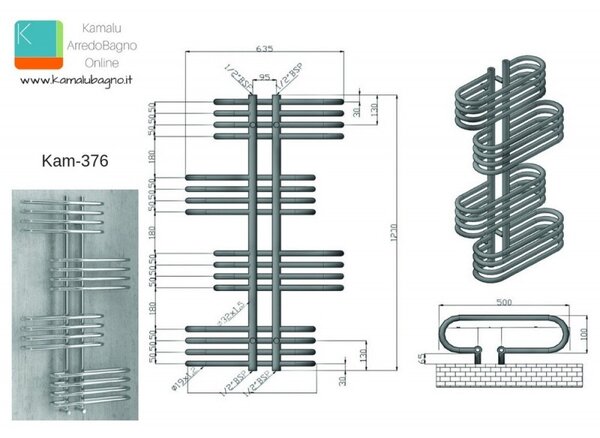 Kamalu scaldabagno radiatore 500x1200mm modello kam-376