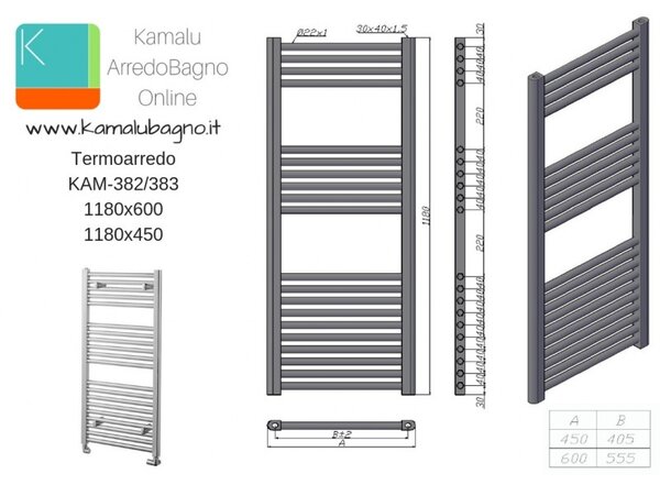Kamalu radiatore bagno bianco 1180x450mm modello kam-383a