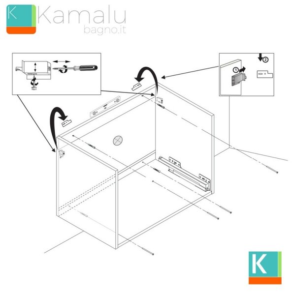 Mobile bagno a terra 175 cm doppio lavabo 2 cassetti e anta SP-175SS - KAMALU