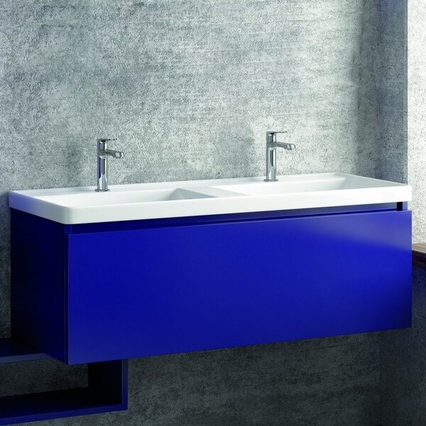 Kamalu composizione bagno sospesa 120cm mobile lavabo doppio colonna specchio e pensile