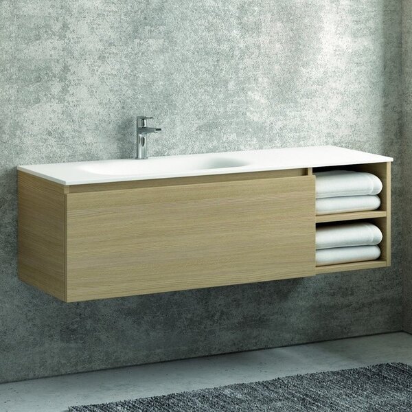 Composizione bagno 135cm composta da mobile e lavabo, specchio e due pensili - KAMALU