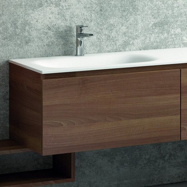 Kamalu composizione bagno 155cm sospesa, composta da mobile con lavabo, specchio, colonna e pensile sp-155e