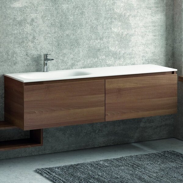 Kamalu composizione bagno 155cm sospesa, composta da mobile con lavabo, specchio, colonna e pensile sp-155e