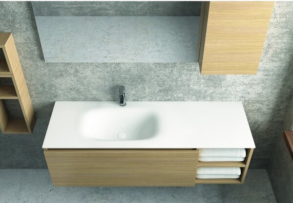 Composizione bagno 135cm composta da mobile e lavabo, specchio e due pensili - KAMALU