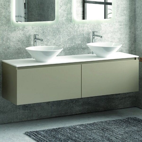 Kamalu composizione mobili bagno 155cm sospesa, composta da mobile, due specchi led e colonna sp-155b