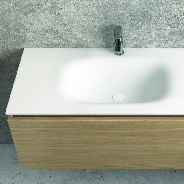 Composizione bagno 135cm composta da mobile e lavabo, specchio e due pensili - KAMALU