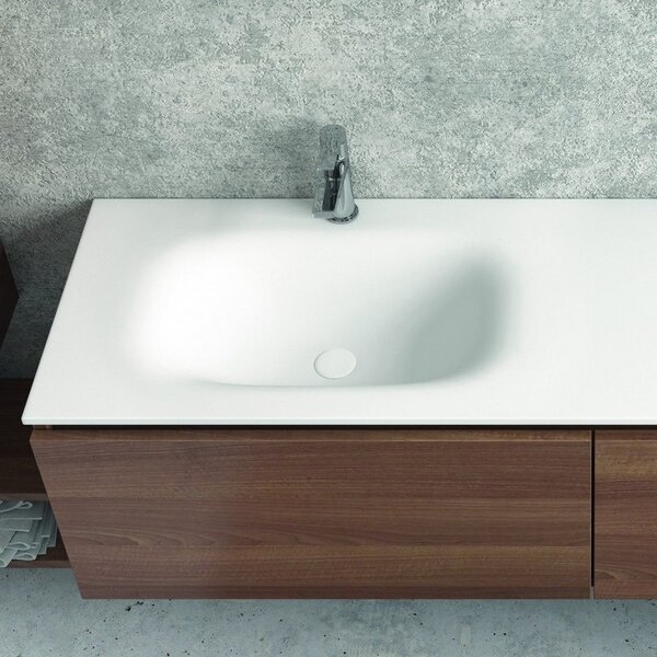 Kamalu composizione bagno 155cm sospesa, composta da mobile con lavabo, specchio, colonna e pensile sp-155e