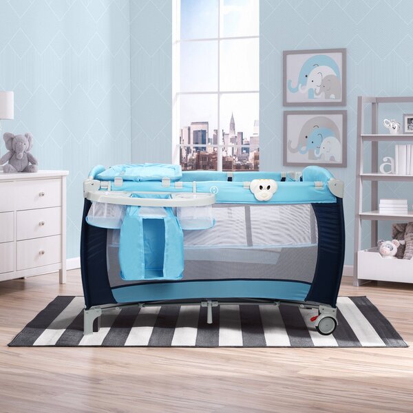Costway Culla per bimbo pieghevole con zanzariera 120x60x76cm lettino bimbo a due livelli regolabile Blu