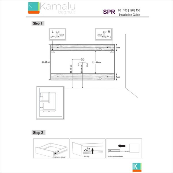 Mobile sospeso 80cm per bagni con cassetto scorrevole R-80A - KAMALU