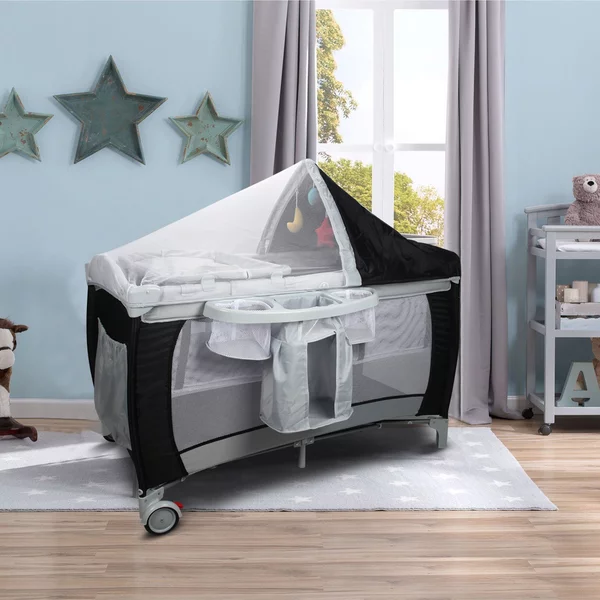Costway Culla per bimbo pieghevole con zanzariera 120x60x76cm lettino bimbo a due livelli regolabile Nero