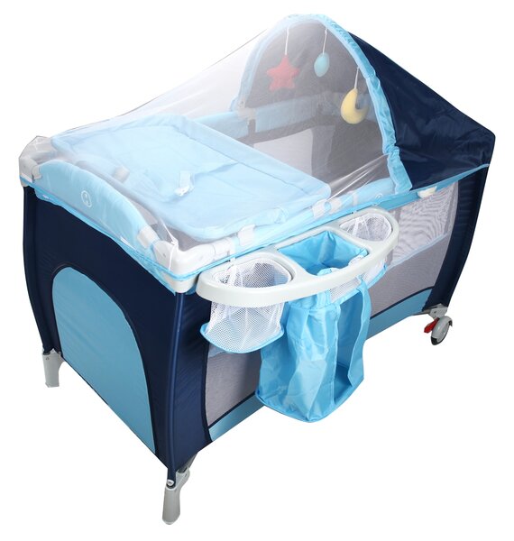 Costway Culla per bimbo pieghevole con zanzariera 120x60x76cm lettino bimbo a due livelli regolabile Blu