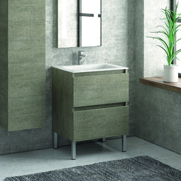 Kamalu composizione lavabo con mobile 60 cm, colonna e specchio tod-60b