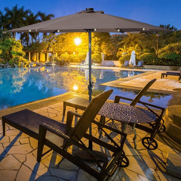 Costway Ombrellone con luci LED da giardino in ferro Ø300cm Parasole da esterno spaggia Marrone