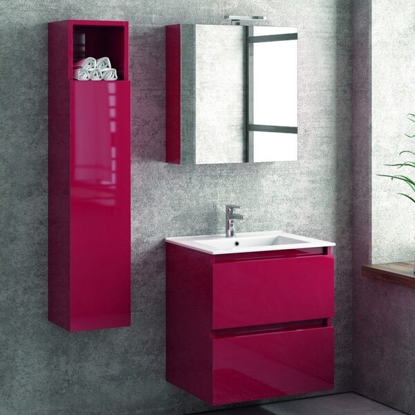 Composizione mobile bagno con lavabo da 60 cm, colonna e specchio TOD-60A - KAMALU