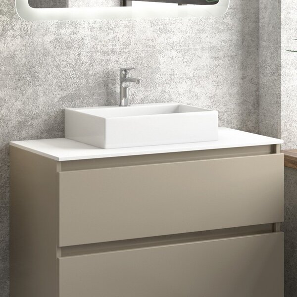 Composizione bagno 100cm installazione a terra: mobile, specchio led e colonna TOD-100D - KAMALU