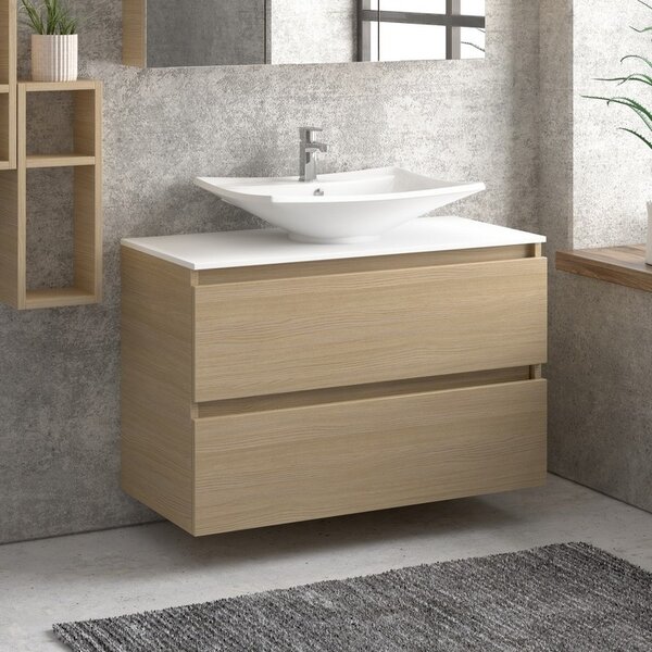 Kamalu composizione bagno sospesa 100cm: mobile, specchio contenitore e due pensili tod-100e