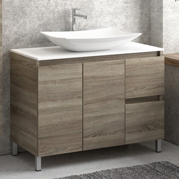 Kamalu composizione bagno 100cm a terra: mobile, specchio led e colonna tod-100b