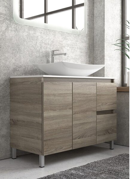 Kamalu composizione bagno 100cm a terra: mobile, specchio led e colonna tod-100b