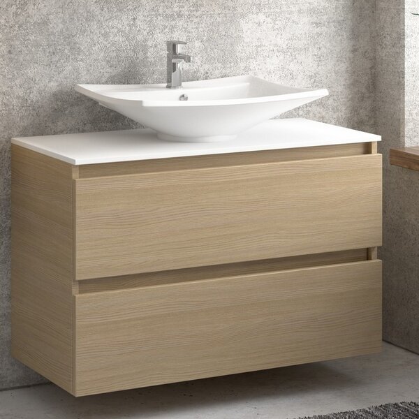 Kamalu composizione bagno sospesa 100cm: mobile, specchio contenitore e due pensili tod-100e
