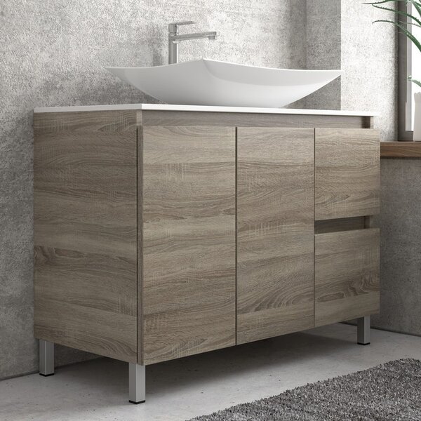 Kamalu composizione bagno 100cm a terra: mobile, specchio led e colonna tod-100b