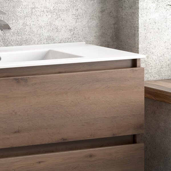 Kamalu composizione bagno sospesa 100cm: mobile con lavabo, specchio contenitore e colonna tod-100f