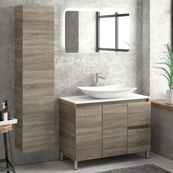 Kamalu composizione bagno 100cm a terra: mobile, specchio led e colonna tod-100b