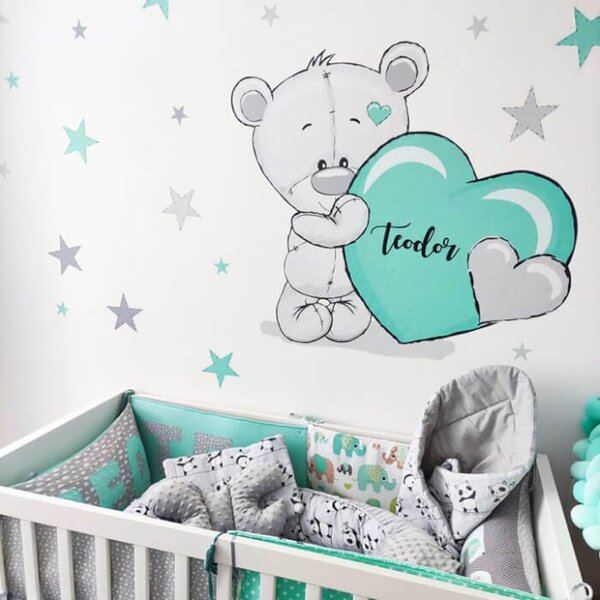 Orsetto grigio turchese con stelle e nome