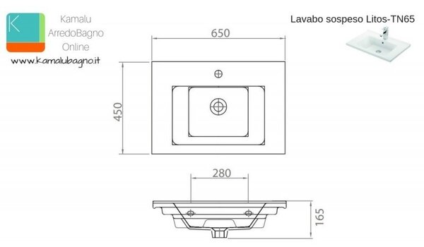 Mobile bagno 65cm con lavabo e struttura metallica nera IKOS-65 - KAMALU