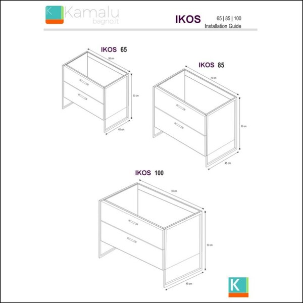 Kamalu composizione bagno a terra 85cm: mobile con lavabo, specchio contenitore e pensile ikos-85