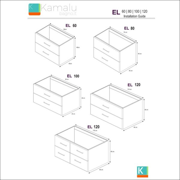 Kamalu composizione bagno sospesa 80cm: mobile, specchio contenitore colonna e pensile el-80a