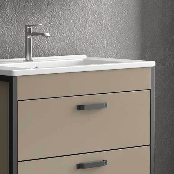 Kamalu composizione bagno a terra 85cm: mobile con lavabo, specchio contenitore e pensile ikos-85