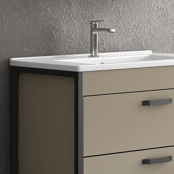 Kamalu composizione bagno a terra 85cm: mobile con lavabo, specchio contenitore e pensile ikos-85