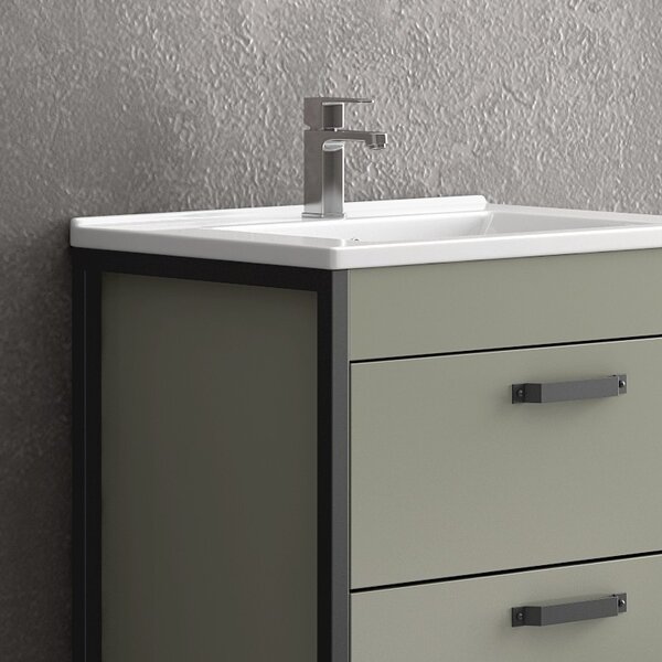 Kamalu composizione bagno a terra 65cm: mobile con lavabo, specchio led e pensile ikos-65