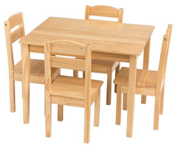 Costway Set tavolo e 4 sedie per bambini in legno Set mobili 5 pezzi per bimbi da gioco 66x56x48cm Legno naturale