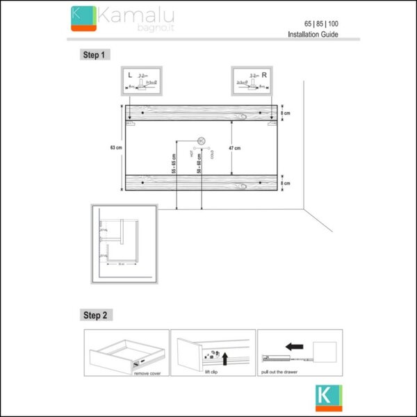 Kamalu composizione bagno a terra 85cm: mobile con lavabo, specchio contenitore e pensile ikos-85