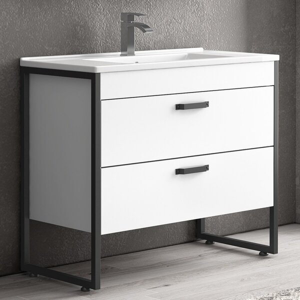 Mobile bagno 100cm con struttura metallica nera IKOS-100 - KAMALU