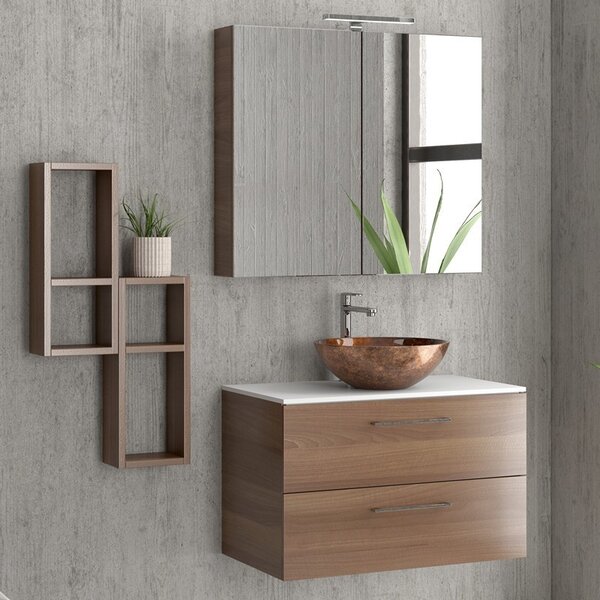 Mobile bagno 80 cm con due cassetti e piano solid surface EL-80SS - KAMALU