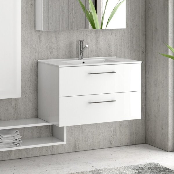 Kamalu composizione bagno sospesa 80cm: mobile, specchio contenitore colonna e pensile el-80a