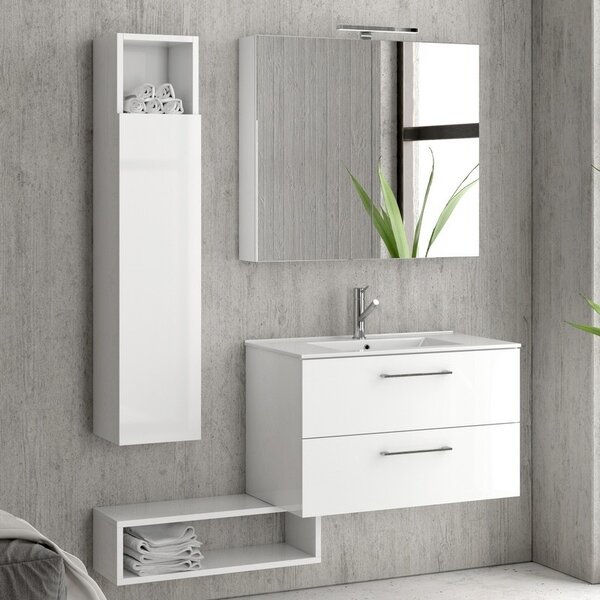 Kamalu composizione bagno sospesa 80cm: mobile, specchio contenitore colonna e pensile el-80a