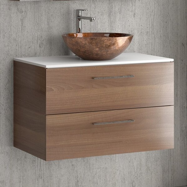 Mobile bagno 80 cm con due cassetti e piano solid surface EL-80SS - KAMALU