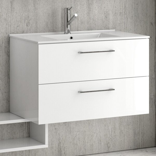 Kamalu composizione bagno sospesa 80cm: mobile, specchio contenitore colonna e pensile el-80a