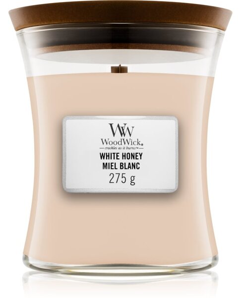 Woodwick White Honey Miel Blanc candela profumata con stoppino in legno 275 g