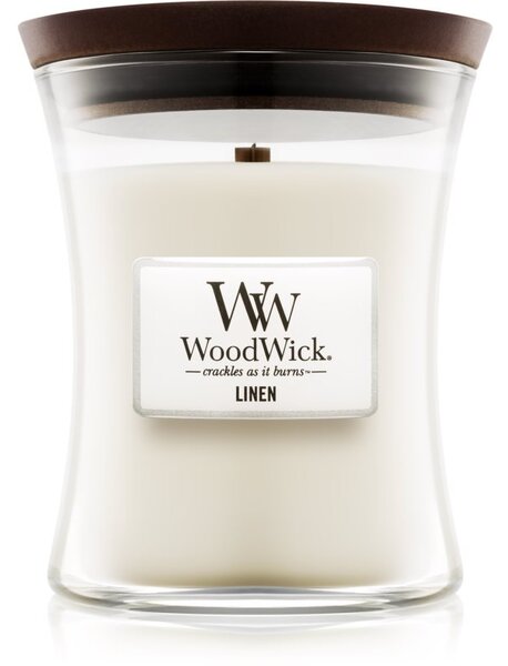 Woodwick Linen candela profumata con stoppino in legno 275 g