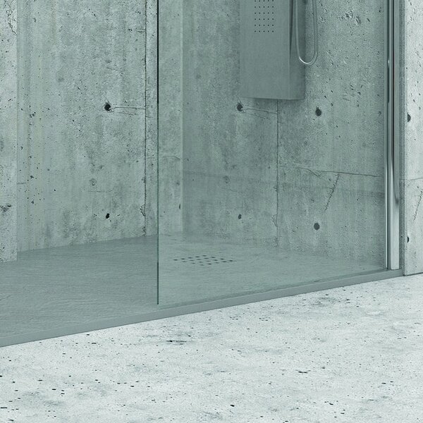 KAMALU - Piatto doccia 100x80 effetto pietra grigio cemento