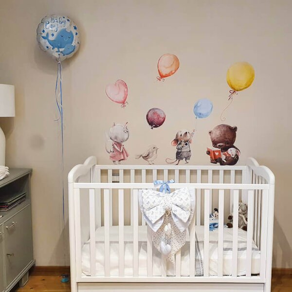Adesivi per bambini - Animaletti con palloncini nei colori pastello