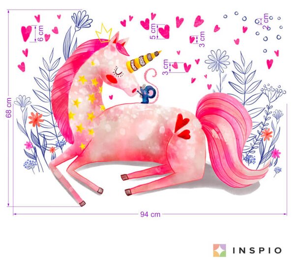Adesivi da parete ad acquerello - Unicorno rosa