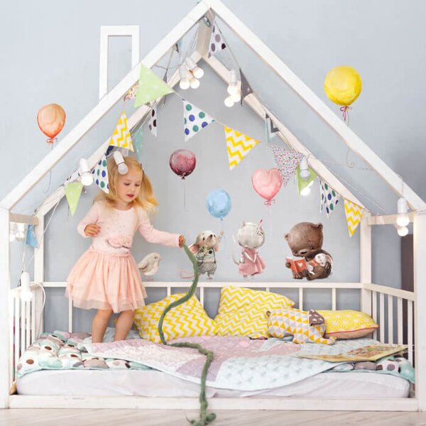 Adesivi per bambini - Animaletti con palloncini nei colori pastello
